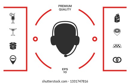 Operator in headset. Call center icon. Graphic elements for your design