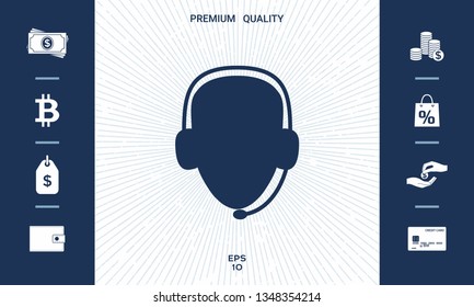 Operator in headset. Call center icon. Graphic elements for your design