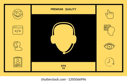Operator in headset. Call center icon. Graphic elements for your design