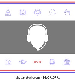 Operator in headset. Call center icon. Graphic elements for your design