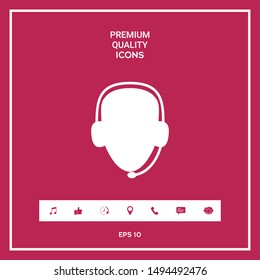 Operator in headset. Call center icon. Graphic elements for your design