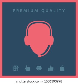Operator in headset. Call center icon. Graphic elements for your design