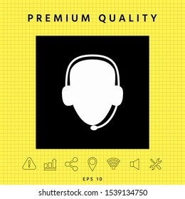 Operator in headset. Call center icon. Graphic elements for your design