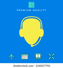 Operator in headset. Call center icon. Graphic elements for your design
