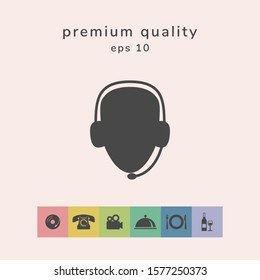 Operator in headset. Call center icon. Graphic elements for your design