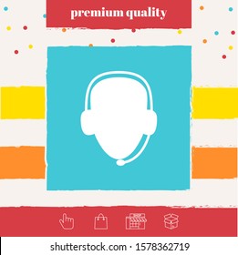 Operator in headset. Call center icon. Graphic elements for your design