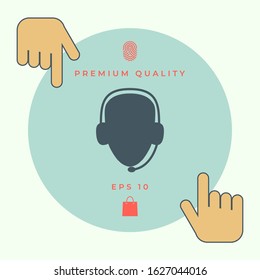 Operator in headset. Call center icon. Graphic elements for your design
