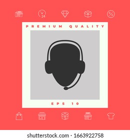 Operator in headset. Call center icon. Graphic elements for your design