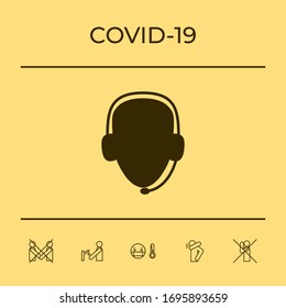 Operator in headset. Call center icon. Graphic elements for your design