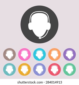 Operator in headset. Call center icon. Set of colored icons.