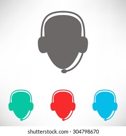 Operator in headset. Call center icon. Set of varicolored icons.