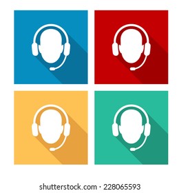 Operator in headset  - flat icon with long shadow