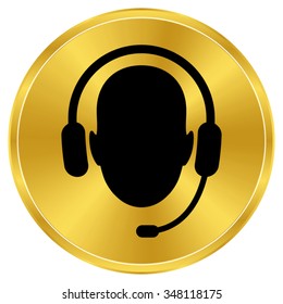 Operator in headset - gold vector icon