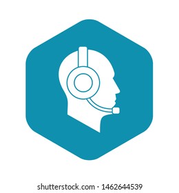 Operator in headset icon. Simple illustration of operator in headset vector icon for web