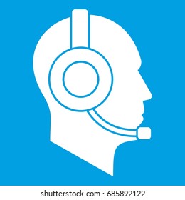 Operator in headset icon white isolated on blue background vector illustration