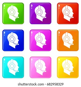 Operator in headset icons of 9 color set isolated vector illustration