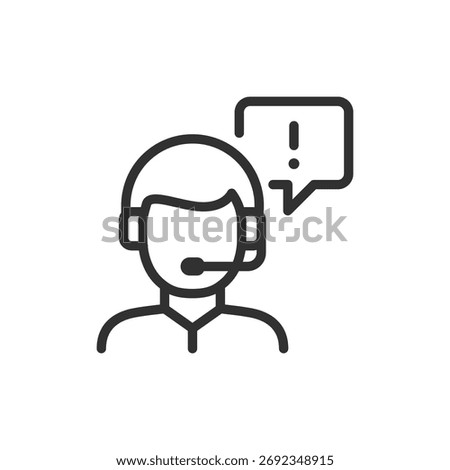 Operator with headset, linear icon. Call center and emergency support. Line with editable stroke