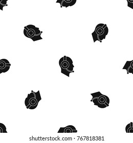 Operator in headset pattern repeat seamless in black color for any design. Vector geometric illustration