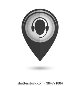 Operator in headset - vector icon;  black map pointer