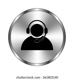 Operator in headset - vector icon;  metal button