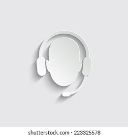 Operator in headset -  vector icon with shadow on a grey background