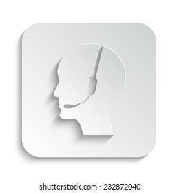 Operator in headset - vector icon with shadow on a grey button