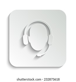 Operator in headset - vector icon with shadow on a grey button