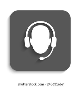 Operator in headset - vector icon with shadow on a grey button