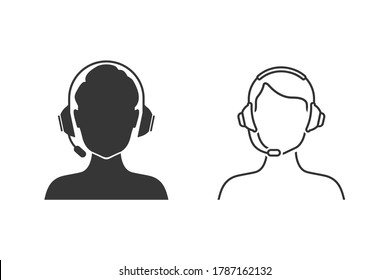 Operator headset vector line icon set in flat