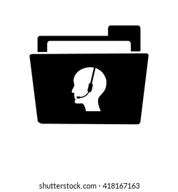Operator in headset - white vector icon ; black folder