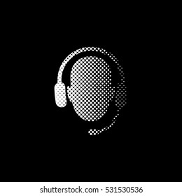 Operator in headset - white vector icon ; halftone illustration