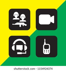 operator icon. 4 operator set with soldiers and a weapon, support, walkie talkie and film vector icons for web and mobile app
