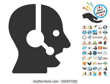 Operator icon with bonus 2017 new year design elements. Vector illustration style is flat iconic symbols,modern colors, rounded edges.