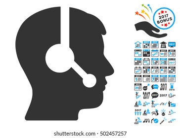 Operator icon with bonus 2017 new year design elements. Vector illustration style is flat iconic symbols,modern colors, rounded edges.