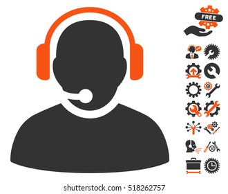 Operator icon with bonus configuration design elements. Vector illustration style is flat iconic orange and gray symbols on white background.
