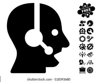 Operator icon with bonus configuration symbols. Vector illustration style is flat iconic black symbols on white background.