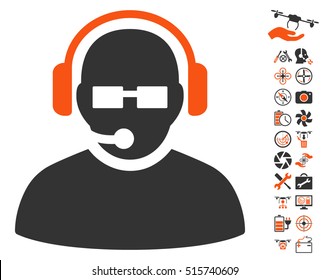 Operator icon with bonus drone service design elements. Vector illustration style is flat iconic symbols on white background.