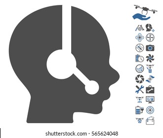 Operator icon with bonus drone service pictograph collection. Vector illustration style is flat iconic cobalt and gray symbols on white background.