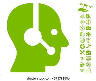 Operator icon with bonus drone tools symbols. Vector illustration style is flat iconic symbols on white background.