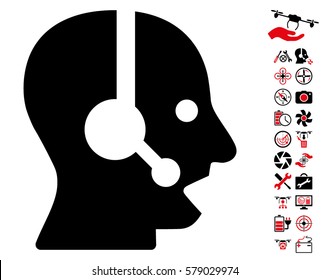 Operator icon with bonus nanocopter tools pictures. Vector illustration style is flat iconic intensive red and black symbols on white background.