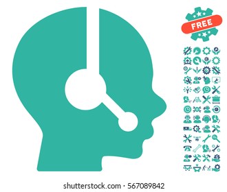 Operator icon with bonus options design elements. Vector illustration style is flat iconic cobalt and cyan symbols on white background.
