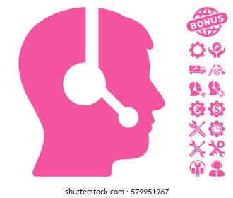 Operator icon with bonus options symbols. Vector illustration style is flat iconic pink symbols on white background.