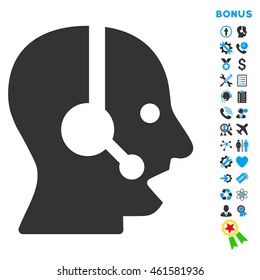 Operator icon with bonus pictograms. Vector style is bicolor flat iconic symbol with rounded angles, blue and gray colors, white background.
