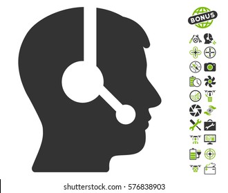 Operator icon with bonus quad copter service images. Vector illustration style is flat iconic eco green and gray symbols on white background.