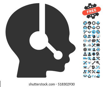 Operator icon with bonus service design elements. Vector illustration style is flat iconic blue and gray symbols on white background.