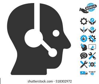 Operator icon with bonus settings clip art. Vector illustration style is flat iconic blue and gray symbols on white background.