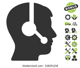 Operator icon with bonus settings symbols. Vector illustration style is flat iconic eco green and gray symbols on white background.
