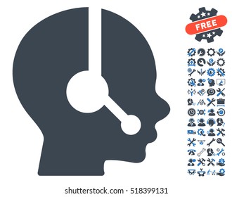 Operator icon with bonus tools pictograms. Vector illustration style is flat iconic smooth blue symbols on white background.