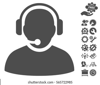 Operator icon with bonus tools symbols. Vector illustration style is flat iconic gray symbols on white background.