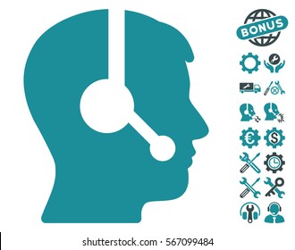 Operator icon with bonus tools symbols. Vector illustration style is flat iconic soft blue symbols on white background.